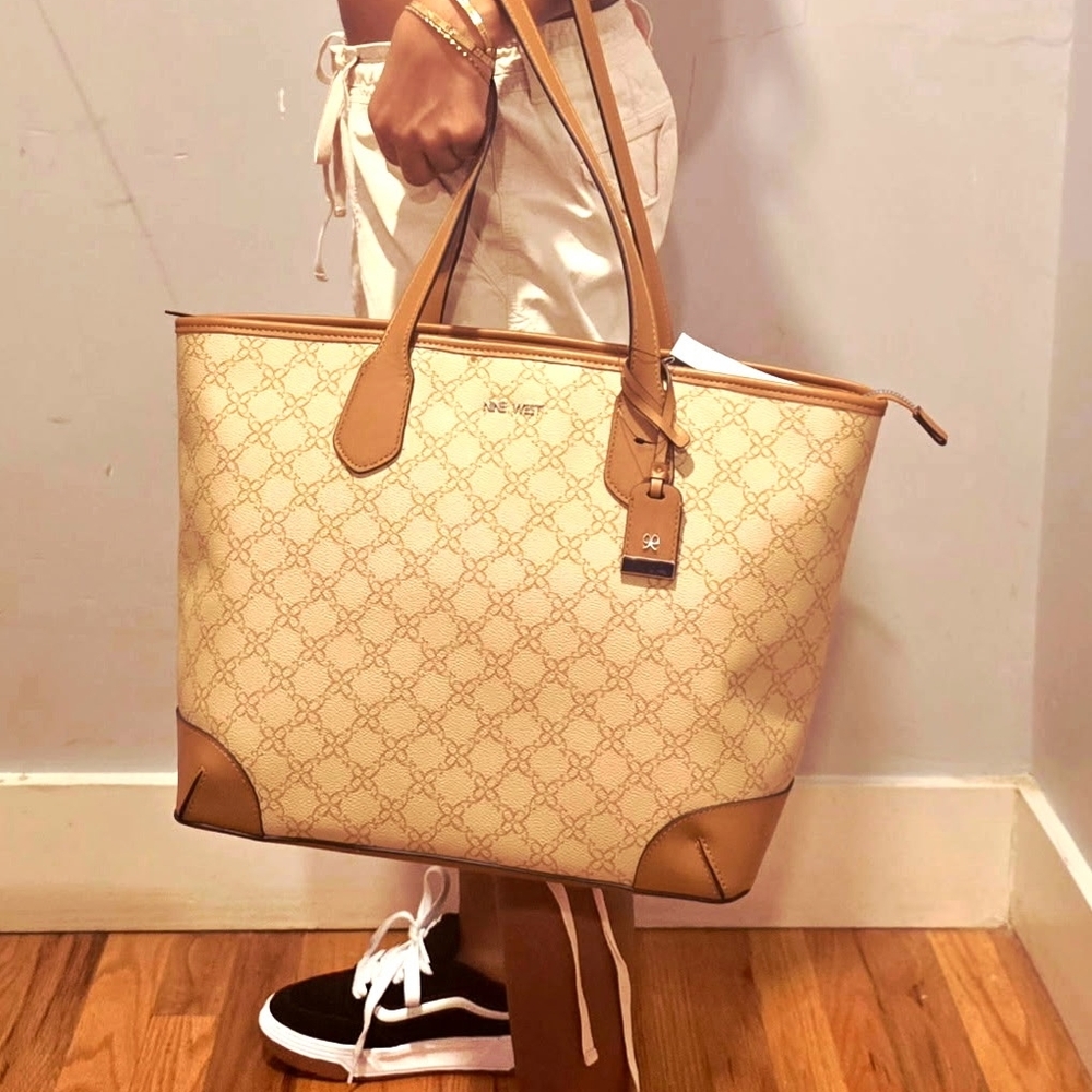 Beige and Tan Designer Tote Bag